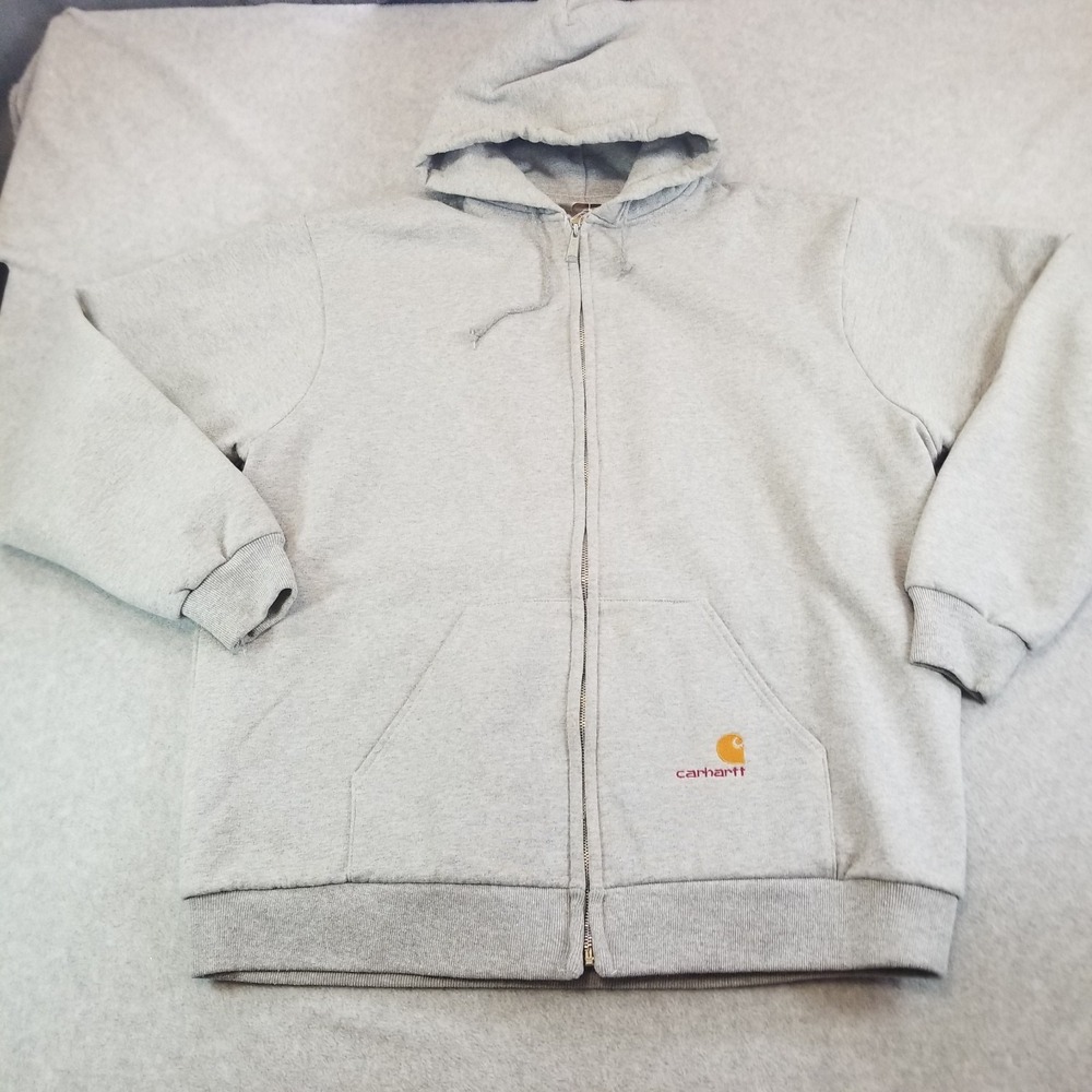 VTG Carhartt Hoodie Mens 3XL Gray Rugged Outdoor Wear Termal Lined Heavy 90s Zip